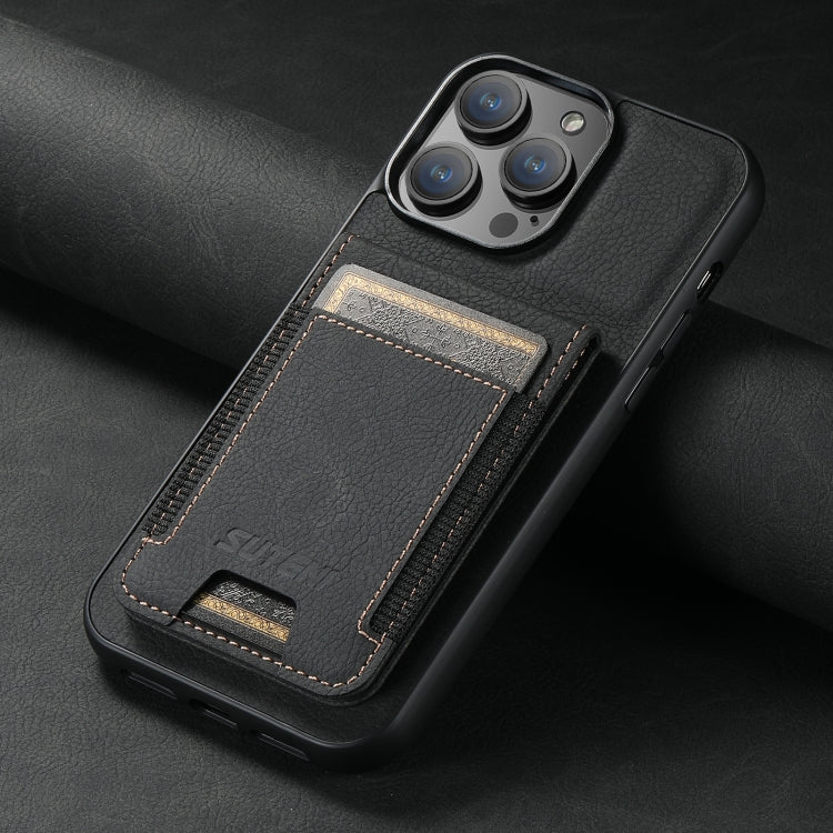 Suteni H03 Litchi Leather Card Bag Stand Back Phone Case, For iPhone 15, For iPhone 14 Plus, For iPhone 14, For iPhone 14 Pro