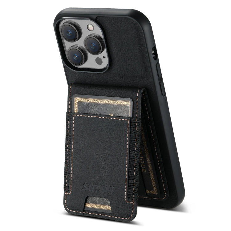 Suteni H03 Litchi Leather Card Bag Stand Back Phone Case, For iPhone 15, For iPhone 14 Plus, For iPhone 14, For iPhone 14 Pro