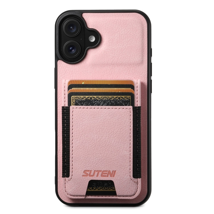 Suteni H03 Litchi Leather Card Bag Stand Back Phone Case, For iPhone 16 Pro Max, For iPhone 16 Pro, For iPhone 16 Plus, For iPhone 16, For iPhone 15 Pro Max, For iPhone 15 Pro