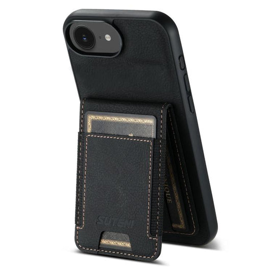 Suteni H03 Litchi Leather Card Bag Stand Back Phone Case, For iPhone 16e, For iPhone 16 Pro Max, For iPhone 16 Pro, For iPhone 16 Plus, For iPhone 16, For iPhone 15 Pro Max