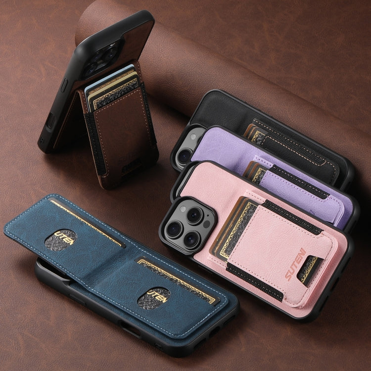 Suteni H03 Litchi Leather Card Bag Stand Back Phone Case, For iPhone 15, For iPhone 14 Plus, For iPhone 14, For iPhone 14 Pro