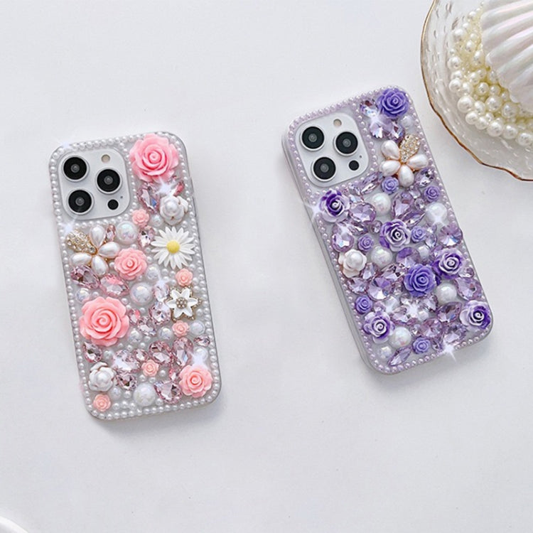 Rose Hand-set Diamond PC Phone Case, For iPhone 16 Pro Max, For iPhone 16 Pro, For iPhone 16 Plus, For iPhone 16, For iPhone 15 Pro Max, For iPhone 15 Pro, For iPhone 15 Plus, For iPhone 15, For iPhone 14 Plus, For iPhone 14, For iPhone 14 Pro