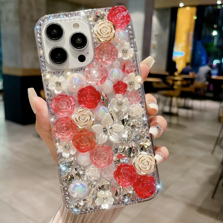 Rose Hand-set Pearl Diamond PC Phone Case, For iPhone 16 Pro Max, For iPhone 16 Pro, For iPhone 16 Plus, For iPhone 16, For iPhone 15 Pro Max, For iPhone 15 Pro, For iPhone 15 Plus, For iPhone 15