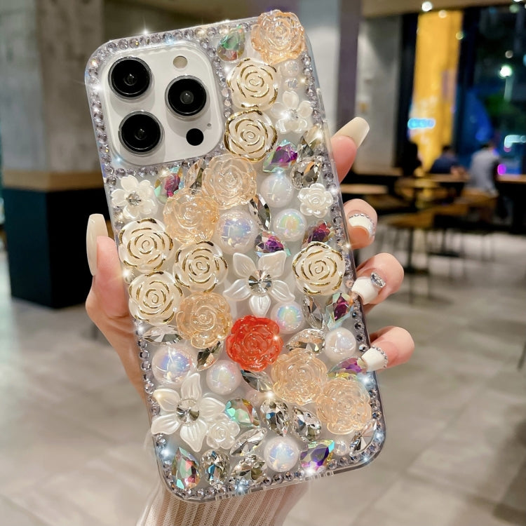 Rose Hand-set Pearl Diamond PC Phone Case, For iPhone 16 Pro Max, For iPhone 16 Pro, For iPhone 16 Plus, For iPhone 16, For iPhone 15 Pro Max, For iPhone 15 Pro, For iPhone 15 Plus, For iPhone 15