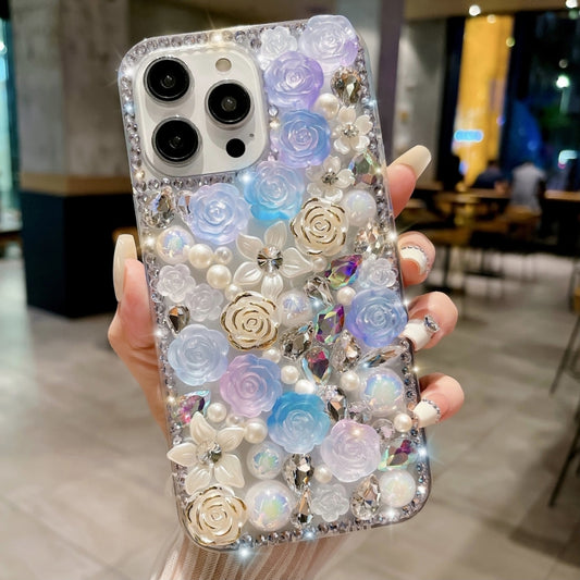 Rose Hand-set Pearl Diamond PC Phone Case, For iPhone 15 Pro, For iPhone 15 Plus, For iPhone 15, For iPhone 14 Plus, For iPhone 14, For iPhone 14 Pro