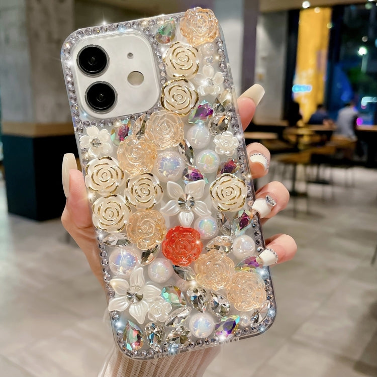 Rose Hand-set Pearl Diamond PC Phone Case, For iPhone 16 Pro Max, For iPhone 16 Pro, For iPhone 16 Plus, For iPhone 16, For iPhone 15 Pro Max, For iPhone 15 Pro, For iPhone 15 Plus, For iPhone 15