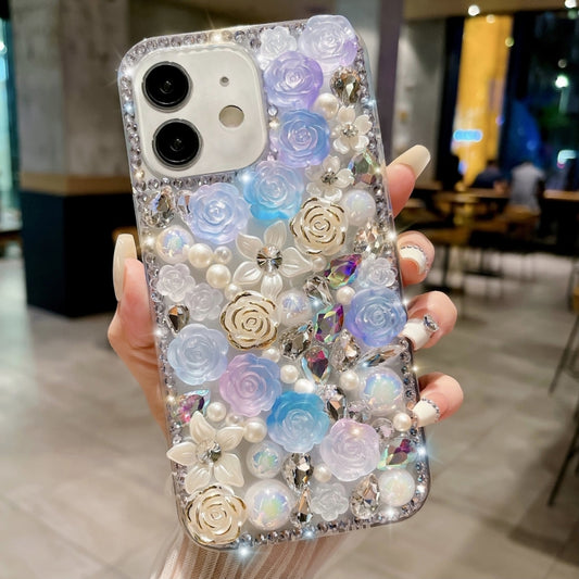 Rose Hand-set Pearl Diamond PC Phone Case, For iPhone 14 Plus, For iPhone 14, For iPhone 14 Pro, For iPhone 14 Pro Max, For iPhone 13 Pro Max, For iPhone 13 Pro, For iPhone 13, For iPhone 13 mini