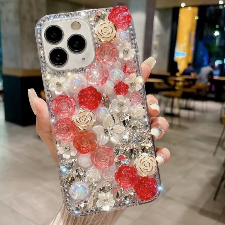 Rose Hand-set Pearl Diamond PC Phone Case, For iPhone 12, For iPhone 12 Pro Max, For iPhone 12 Pro, For iPhone 12 mini, For iPhone 11 Pro Max, For iPhone 11, For iPhone 11 Pro, For iPhone XR