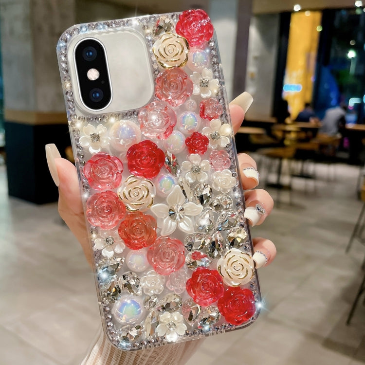 Rose Hand-set Pearl Diamond PC Phone Case, For iPhone XS Max, For iPhone X / XS, For iPhone 7 Plus / 8 Plus, For iPhone 7 / 8