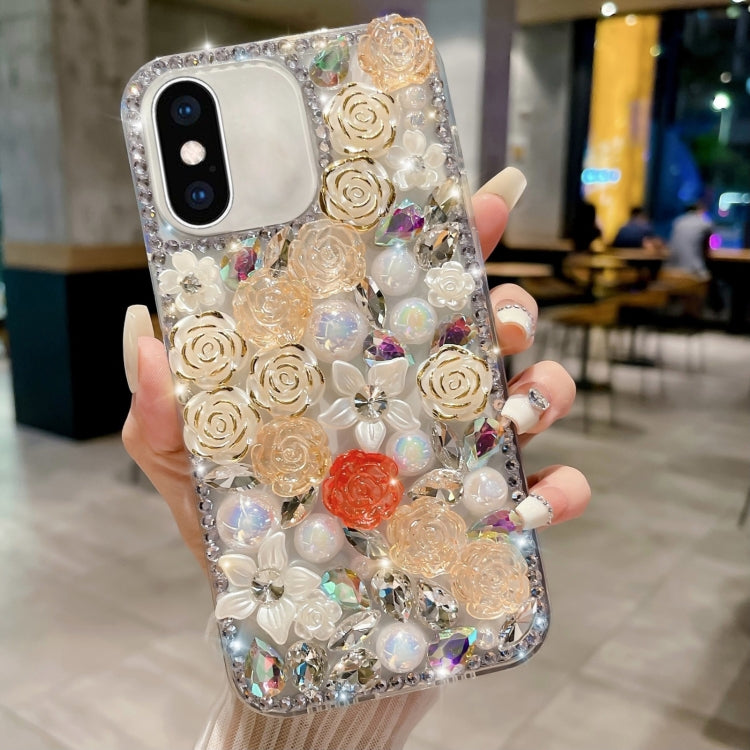 Rose Hand-set Pearl Diamond PC Phone Case, For iPhone XS Max, For iPhone X / XS, For iPhone 7 Plus / 8 Plus, For iPhone 7 / 8