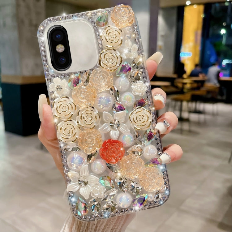 Rose Hand-set Pearl Diamond PC Phone Case, For iPhone XS Max, For iPhone X / XS, For iPhone 7 Plus / 8 Plus, For iPhone 7 / 8