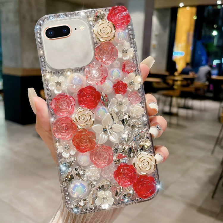 Rose Hand-set Pearl Diamond PC Phone Case, For iPhone XS Max, For iPhone X / XS, For iPhone 7 Plus / 8 Plus, For iPhone 7 / 8