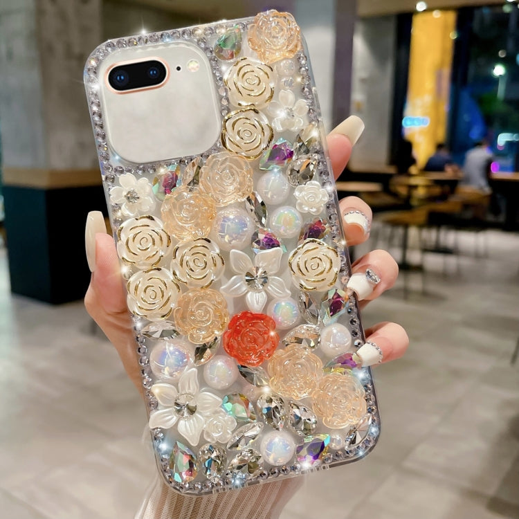 Rose Hand-set Pearl Diamond PC Phone Case, For iPhone XS Max, For iPhone X / XS, For iPhone 7 Plus / 8 Plus, For iPhone 7 / 8