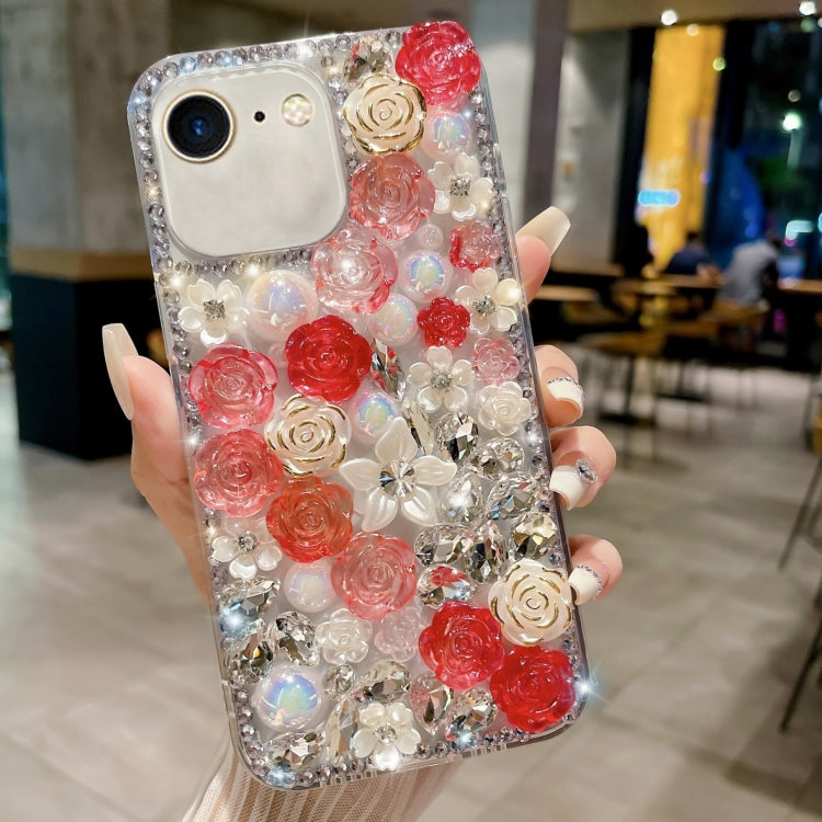 Rose Hand-set Pearl Diamond PC Phone Case, For iPhone XS Max, For iPhone X / XS, For iPhone 7 Plus / 8 Plus, For iPhone 7 / 8