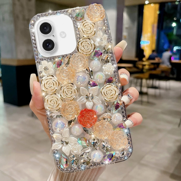 Rose Hand-set Pearl Diamond PC Phone Case, For iPhone 16 Pro Max, For iPhone 16 Pro, For iPhone 16 Plus, For iPhone 16, For iPhone 15 Pro Max, For iPhone 15 Pro, For iPhone 15 Plus, For iPhone 15