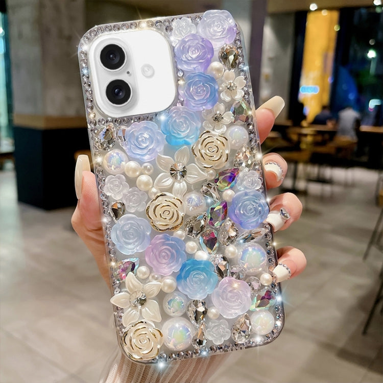 Rose Hand-set Pearl Diamond PC Phone Case, For iPhone 16 Pro Max, For iPhone 16 Pro, For iPhone 16 Plus, For iPhone 16, For iPhone 15 Pro Max, For iPhone 15 Pro, For iPhone 15 Plus, For iPhone 15