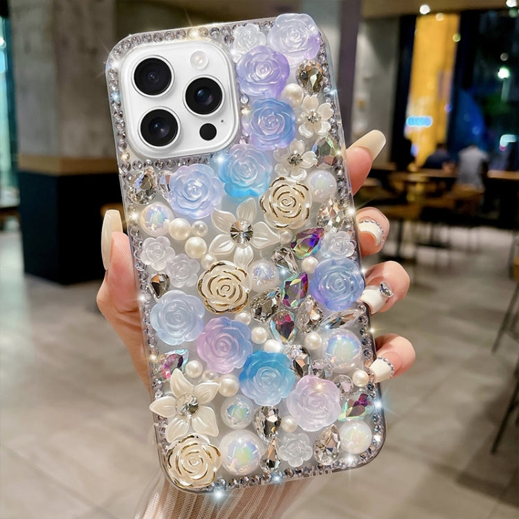 Rose Hand-set Pearl Diamond PC Phone Case, For iPhone 16 Pro Max, For iPhone 16 Pro, For iPhone 16 Plus, For iPhone 16, For iPhone 15 Pro Max, For iPhone 15 Pro, For iPhone 15 Plus, For iPhone 15