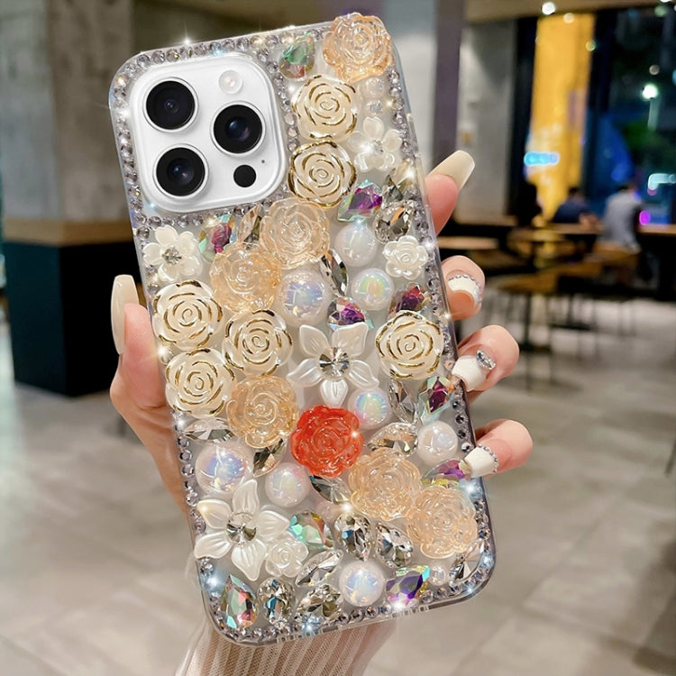 Rose Hand-set Pearl Diamond PC Phone Case, For iPhone 16 Pro Max, For iPhone 16 Pro, For iPhone 16 Plus, For iPhone 16, For iPhone 15 Pro Max, For iPhone 15 Pro, For iPhone 15 Plus, For iPhone 15