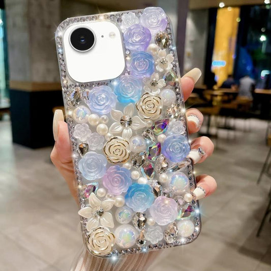 Rose Hand-set Pearl Diamond PC Phone Case, For iPhone 16e, For iPhone 16 Pro Max, For iPhone 16 Pro, For iPhone 16 Plus, For iPhone 16, For iPhone 15 Pro Max