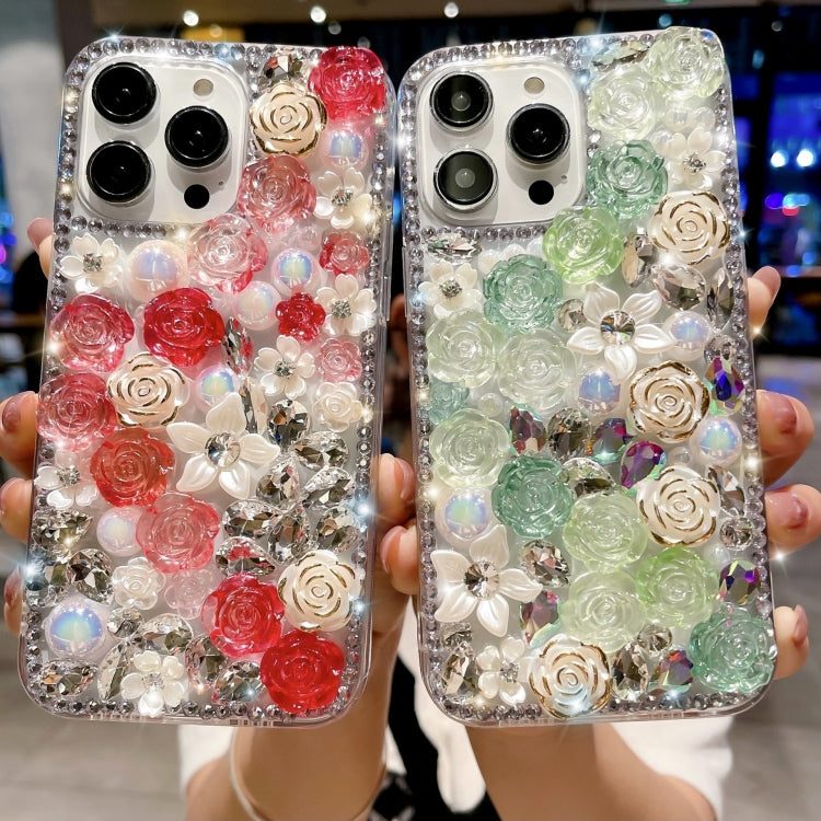 Rose Hand-set Pearl Diamond PC Phone Case, For iPhone XS Max, For iPhone X / XS, For iPhone 7 Plus / 8 Plus, For iPhone 7 / 8