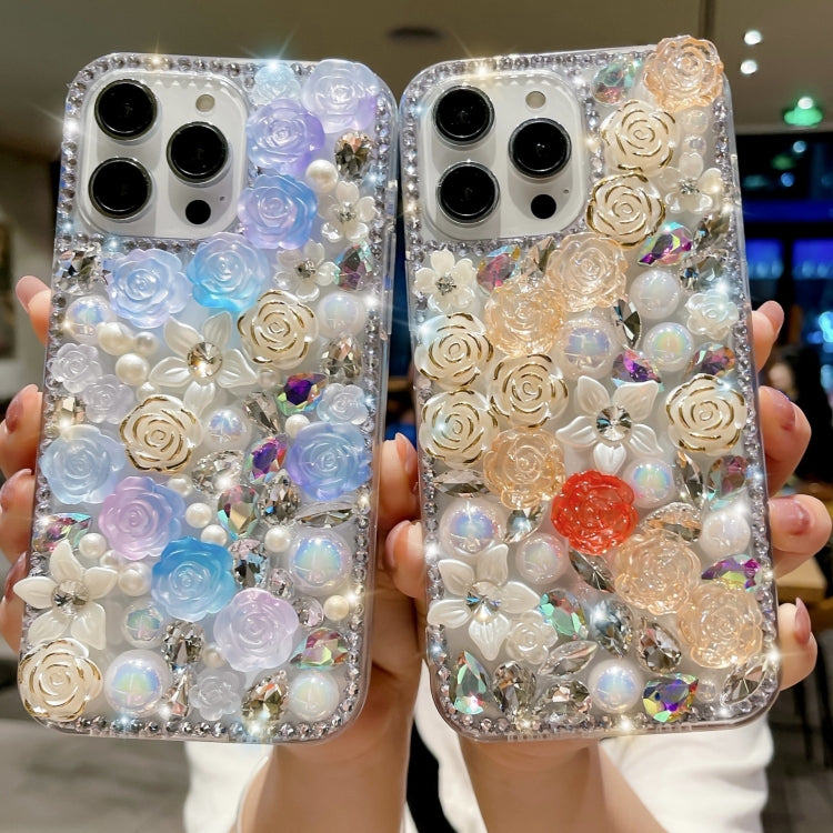 Rose Hand-set Pearl Diamond PC Phone Case, For iPhone 16 Pro Max, For iPhone 16 Pro, For iPhone 16 Plus, For iPhone 16, For iPhone 15 Pro Max, For iPhone 15 Pro, For iPhone 15 Plus, For iPhone 15