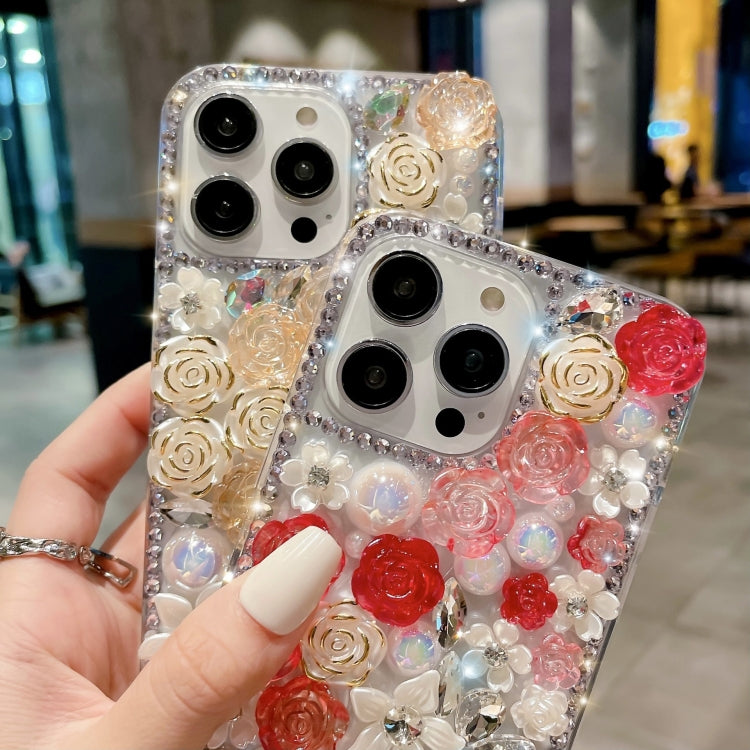 Rose Hand-set Pearl Diamond PC Phone Case, For iPhone XS Max, For iPhone X / XS, For iPhone 7 Plus / 8 Plus, For iPhone 7 / 8