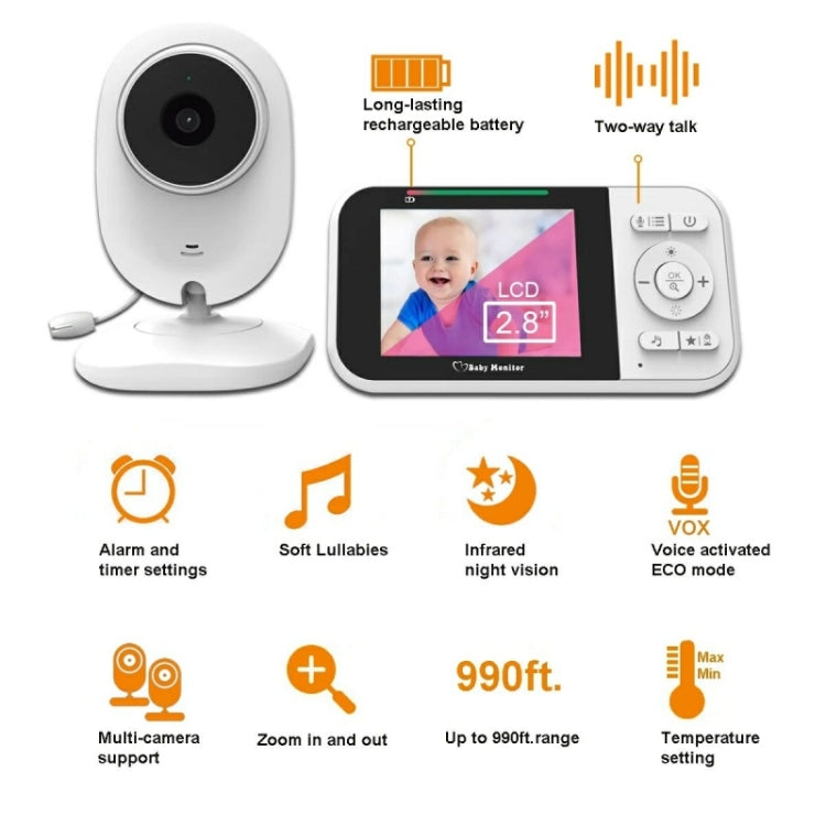 Temperature Detection 2 Way Voice Baby Security Video Camera 2.8-inch LCD Baby Monitor, 218