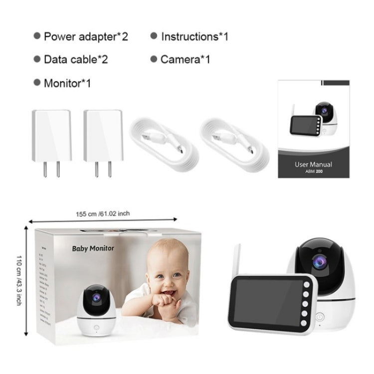 ABM200 Support Two-Way Voice Temperature Display 4.5-inch Video Baby Monitor Music Player, ABM200