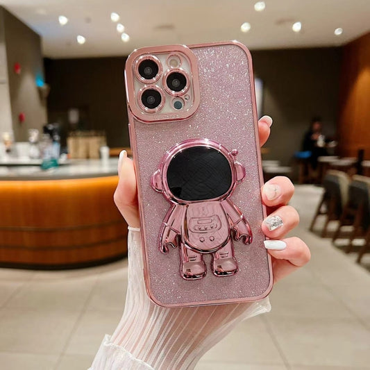 Glitter Electroplating Astronaut Holder Phone Case, For iPhone 15 Pro, For iPhone 15 Plus, For iPhone 15, For iPhone 14 Plus, For iPhone 14