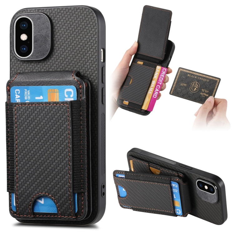 Carbon Fiber Vertical Flip Wallet Stand Phone Case, For iPhone 11 Pro Max, For iPhone 11, For iPhone 11 Pro, For iPhone XR, For iPhone XS Max, For iPhone 7 / 8 / SE 2022