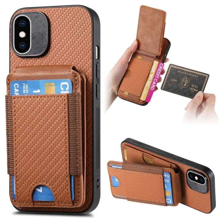 Carbon Fiber Vertical Flip Wallet Stand Phone Case, For iPhone 11 Pro Max, For iPhone 11, For iPhone 11 Pro, For iPhone XR, For iPhone XS Max, For iPhone 7 / 8 / SE 2022