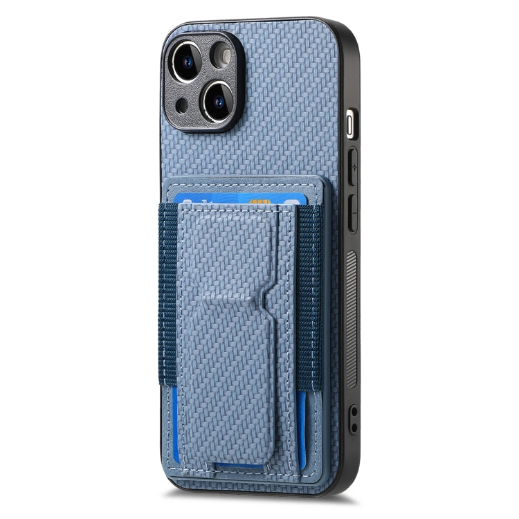 Carbon Fiber Fold Stand Elastic Card Bag Phone Case, For iPhone 15, For iPhone 14 Plus, For iPhone 14, For iPhone 14 Pro