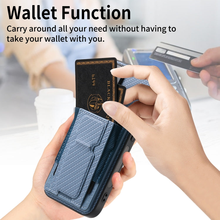Carbon Fiber Fold Stand Elastic Card Bag Phone Case, For iPhone 15, For iPhone 14 Plus, For iPhone 14, For iPhone 14 Pro