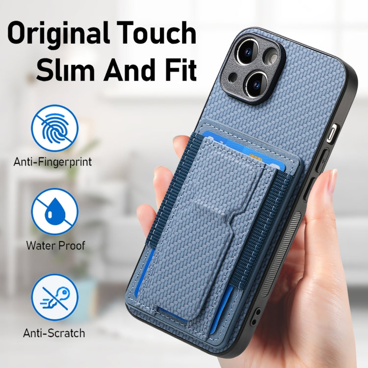 Carbon Fiber Fold Stand Elastic Card Bag Phone Case, For iPhone 15, For iPhone 14 Plus, For iPhone 14, For iPhone 14 Pro