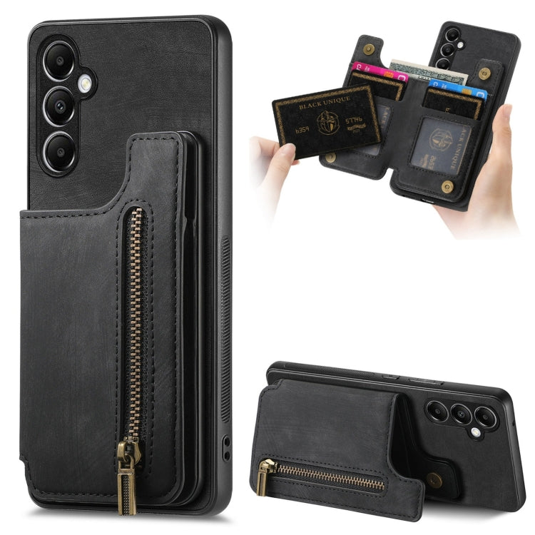 Retro Leather Zipper Wallet Back Phone Case