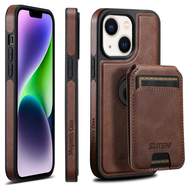 Suteni M2 Oil Wax MagSafe Horizontal Card Bag Phone Case, For iPhone 14 Plus, For iPhone 14, For iPhone 14 Pro, For iPhone 14 Pro Max, For iPhone 13 Pro Max, For iPhone 13 Pro, For iPhone 13, For iPhone 12