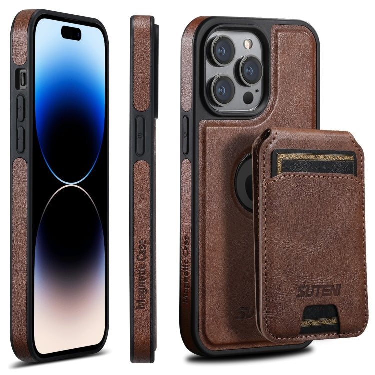 Suteni M2 Oil Wax MagSafe Horizontal Card Bag Phone Case, For iPhone 14 Plus, For iPhone 14, For iPhone 14 Pro, For iPhone 14 Pro Max, For iPhone 13 Pro Max, For iPhone 13 Pro, For iPhone 13, For iPhone 12