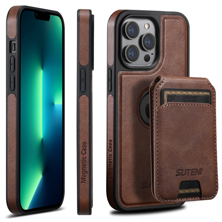 Suteni M2 Oil Wax MagSafe Horizontal Card Bag Phone Case, For iPhone 14 Plus, For iPhone 14, For iPhone 14 Pro, For iPhone 14 Pro Max, For iPhone 13 Pro Max, For iPhone 13 Pro, For iPhone 13, For iPhone 12