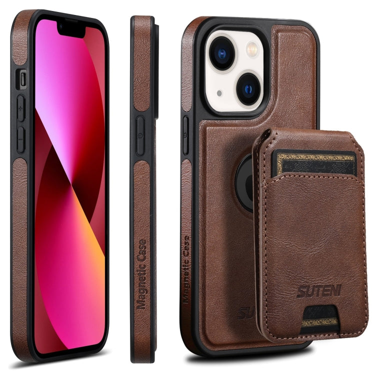 Suteni M2 Oil Wax MagSafe Horizontal Card Bag Phone Case, For iPhone 14 Plus, For iPhone 14, For iPhone 14 Pro, For iPhone 14 Pro Max, For iPhone 13 Pro Max, For iPhone 13 Pro, For iPhone 13, For iPhone 12