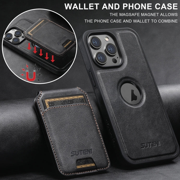 Suteni M2 Oil Wax MagSafe Horizontal Card Bag Phone Case, For iPhone 16 Pro Max, For iPhone 16 Pro, For iPhone 16 Plus, For iPhone 16, For iPhone 15 Pro Max, For iPhone 15 Pro, For iPhone 15 Plus, For iPhone 15