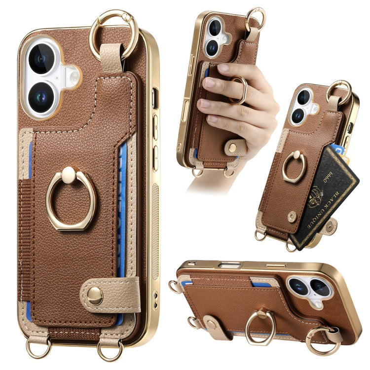 Fashion Ring Card Bag Phone Case with Hang Loop, For iPhone 16 Pro Max, For iPhone 16 Pro, For iPhone 16 Plus, For iPhone 16, For iPhone 15 Pro Max