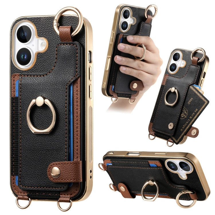 Fashion Ring Card Bag Phone Case with Hang Loop, For iPhone 16 Pro Max, For iPhone 16 Pro, For iPhone 16 Plus, For iPhone 16, For iPhone 15 Pro Max