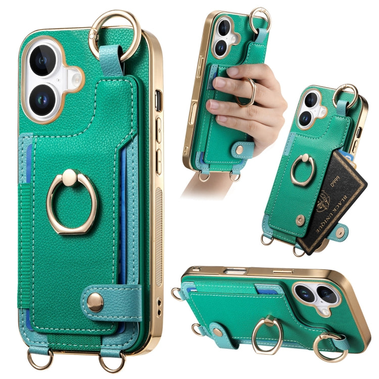 Fashion Ring Card Bag Phone Case with Hang Loop, For iPhone 16 Pro Max, For iPhone 16 Pro, For iPhone 16 Plus, For iPhone 16, For iPhone 15 Pro Max