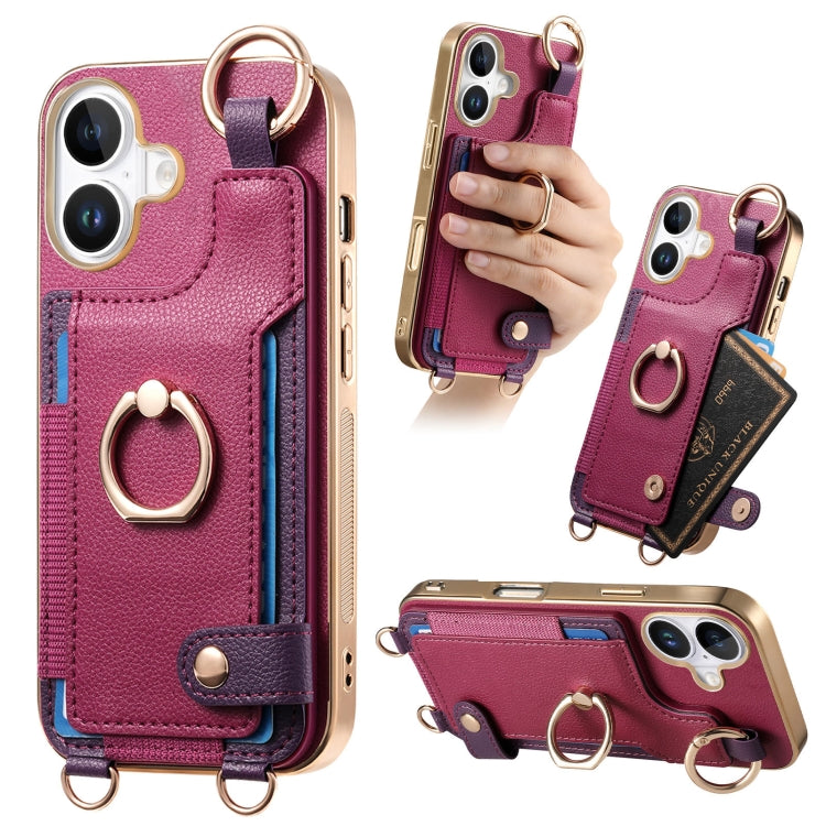 Fashion Ring Card Bag Phone Case with Hang Loop, For iPhone 16 Pro Max, For iPhone 16 Pro, For iPhone 16 Plus, For iPhone 16, For iPhone 15 Pro Max