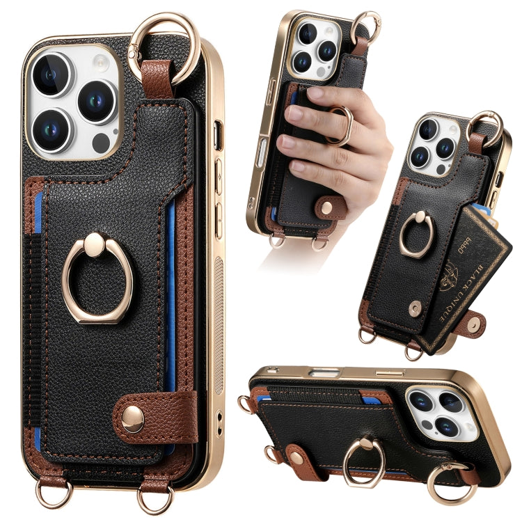 Fashion Ring Card Bag Phone Case with Hang Loop, For iPhone 16 Pro Max, For iPhone 16 Pro, For iPhone 16 Plus, For iPhone 16, For iPhone 15 Pro Max