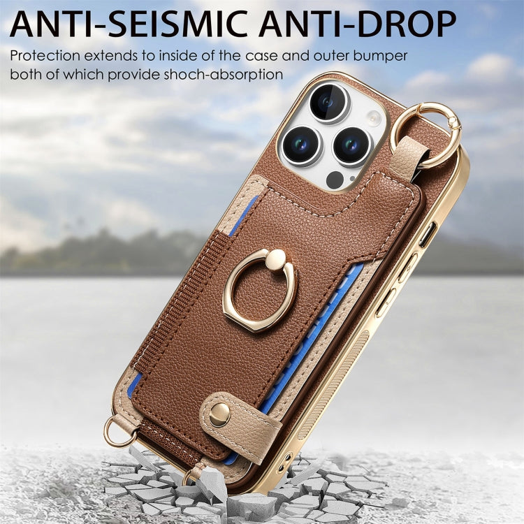 Fashion Ring Card Bag Phone Case with Hang Loop, For iPhone 16 Pro Max, For iPhone 16 Pro, For iPhone 16 Plus, For iPhone 16, For iPhone 15 Pro Max