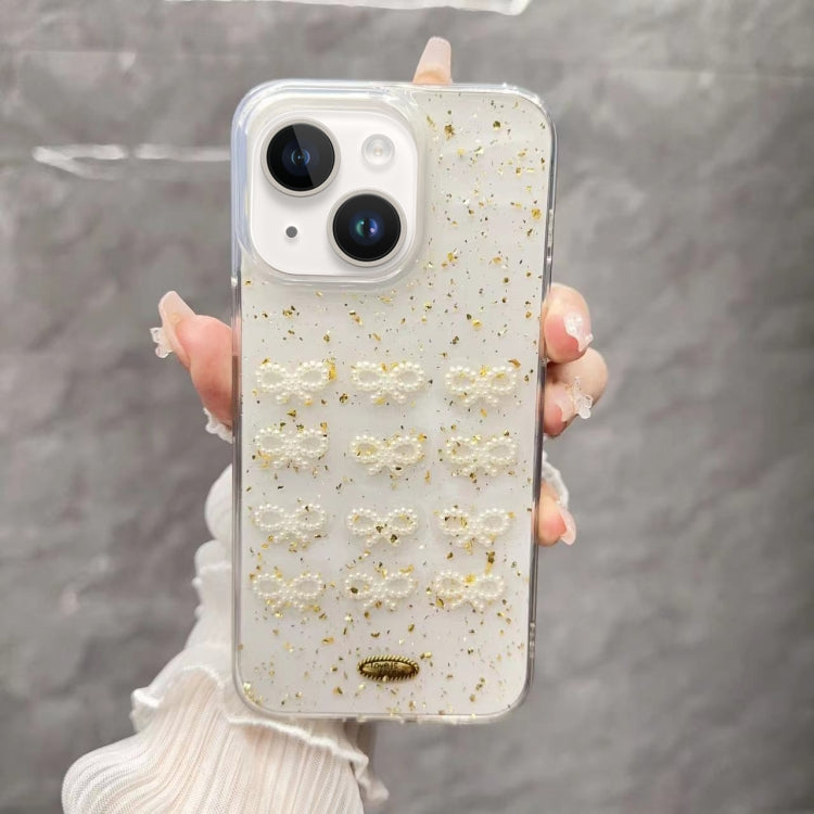 Gold Foil Pearl Bow TPU Phone Case, For iPhone 16 Pro Max, For iPhone 16 Pro, For iPhone 16 Plus, For iPhone 16, For iPhone 15 Pro Max, For iPhone 15 Pro, For iPhone 15 Plus, For iPhone 15, For iPhone 14 Plus, For iPhone 14, For iPhone 14 Pro