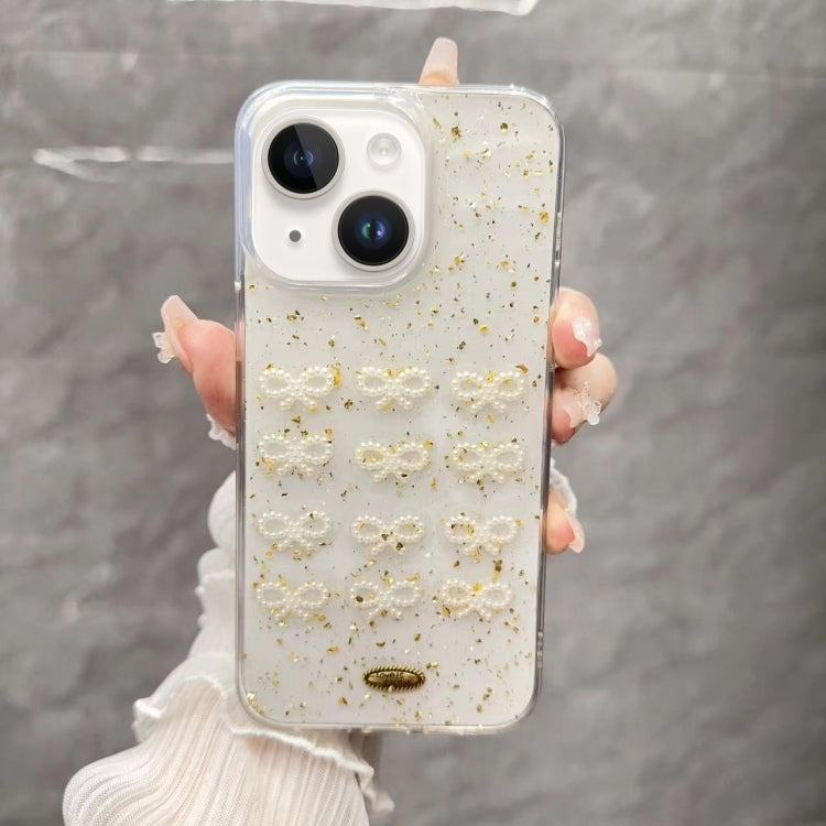 Gold Foil Pearl Bow TPU Phone Case, For iPhone 16 Pro Max, For iPhone 16 Pro, For iPhone 16 Plus, For iPhone 16, For iPhone 15 Pro Max, For iPhone 15 Pro, For iPhone 15 Plus, For iPhone 15, For iPhone 14 Plus, For iPhone 14, For iPhone 14 Pro