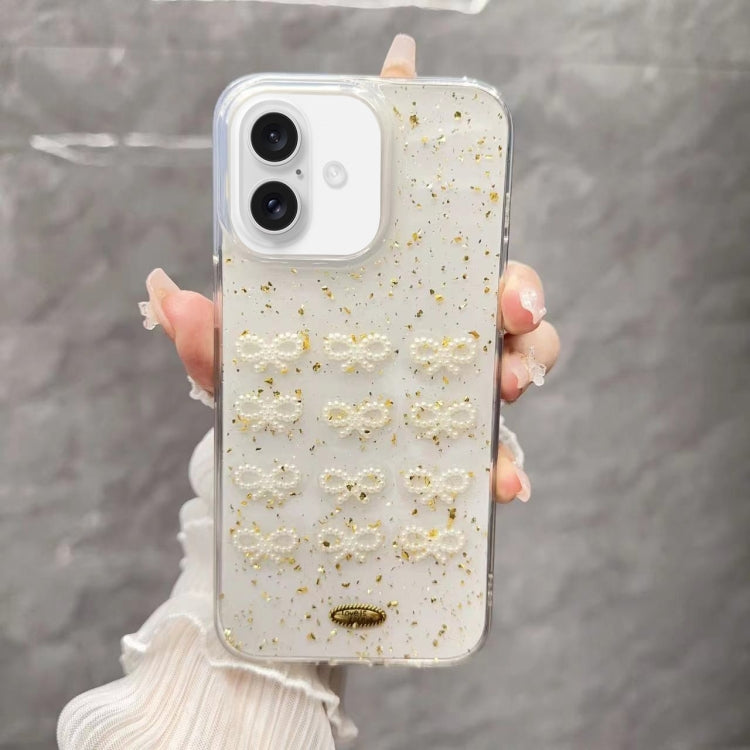 Gold Foil Pearl Bow TPU Phone Case, For iPhone 16 Pro Max, For iPhone 16 Pro, For iPhone 16 Plus, For iPhone 16, For iPhone 15 Pro Max, For iPhone 15 Pro, For iPhone 15 Plus, For iPhone 15, For iPhone 14 Plus, For iPhone 14, For iPhone 14 Pro