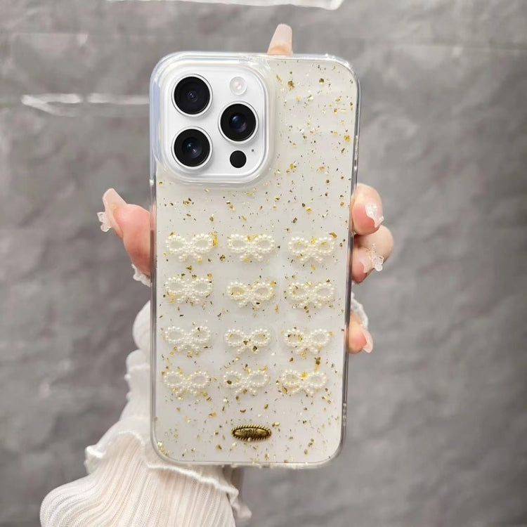 Gold Foil Pearl Bow TPU Phone Case, For iPhone 16 Pro Max, For iPhone 16 Pro, For iPhone 16 Plus, For iPhone 16, For iPhone 15 Pro Max, For iPhone 15 Pro, For iPhone 15 Plus, For iPhone 15, For iPhone 14 Plus, For iPhone 14, For iPhone 14 Pro